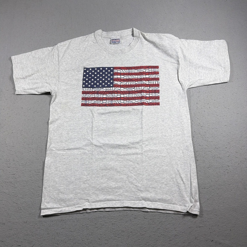 Vintage All Sport Shirt Mens XL Gray American Flag USA Graphic Patriotic Tee 90s